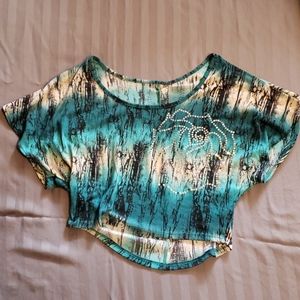 Rose sequin crop top turquoise